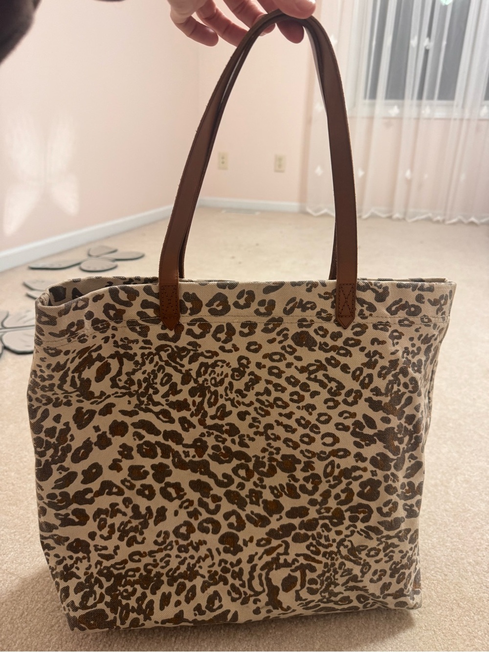 Madewell Leopard Print Canvas Tote Bag with Brown Leather Handles